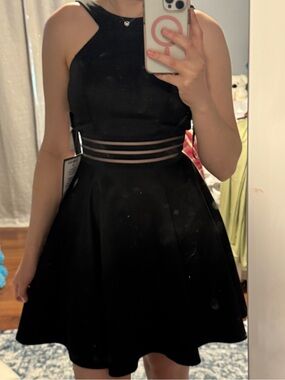 Studio Black Fit-and-Flare Dress with Sheer Waistband